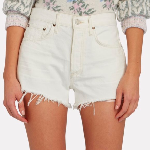AGOLDE white PARKER high rise waisted frayed edge jean shorts - Picture 7 of 10